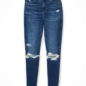 American Eagle Outfitters Dark Blue Distressed Skinny Jeans Super High Waisted